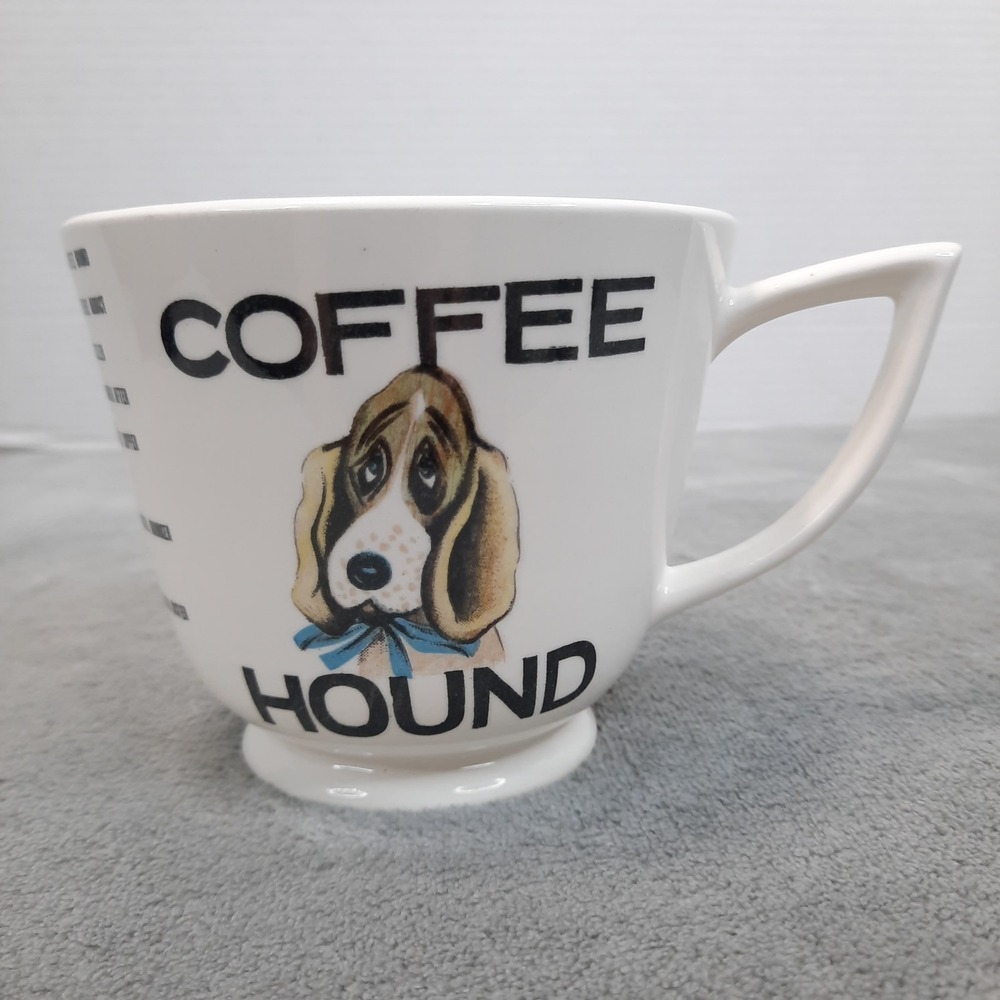 Vintage Mid Century Coffee Hound Cute Dog Blue Bow Basset Hound Coffee Mug Cup